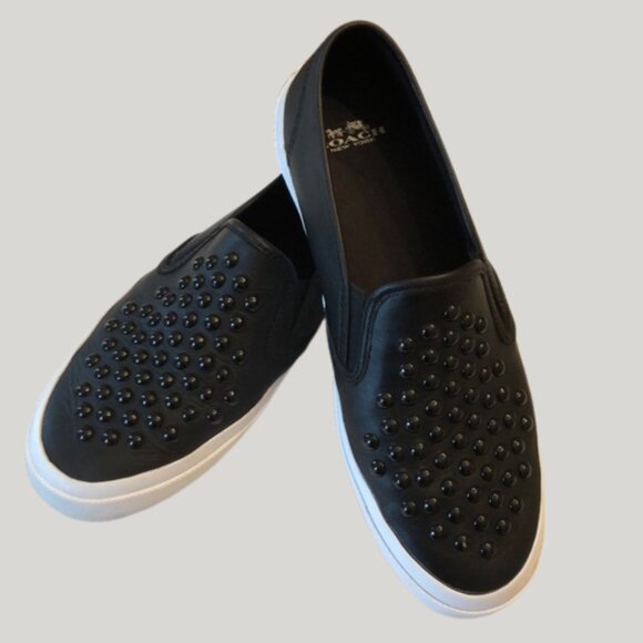 Coach "Chrissy Rivets” SPRT NAPPA leather black 8M studded loafers casual travel - Picture 1 of 8